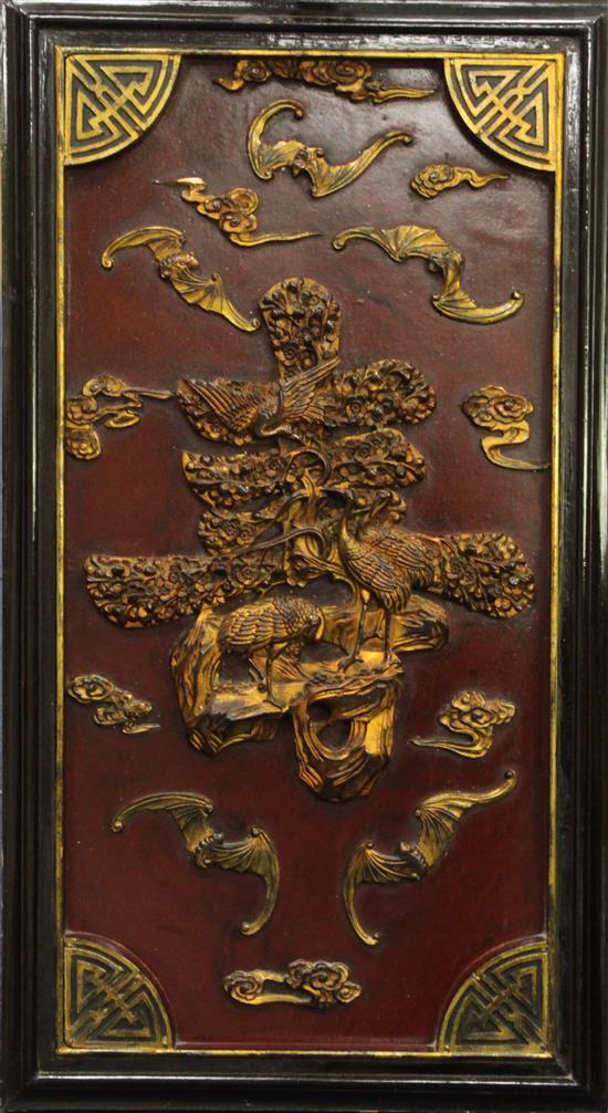 A pair Chinese gilt-lacquered wood panels, late 19th / early 20th century, 78.5 x 43cm